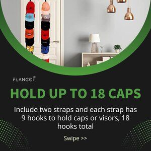 two straps total 18 hooks Adjustable Hat Organizer Black Hat Rack Organizer
